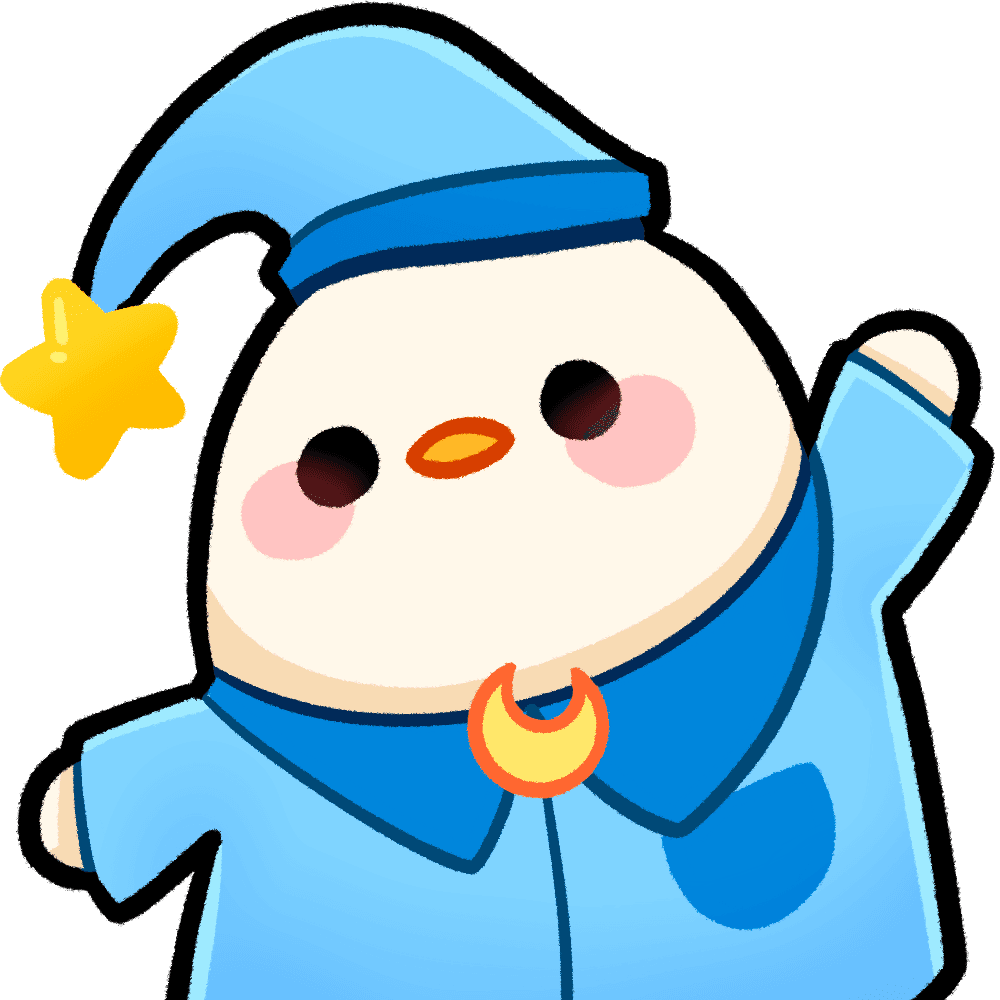 Nemu, a cozy sleepy penguin mascot waving hello